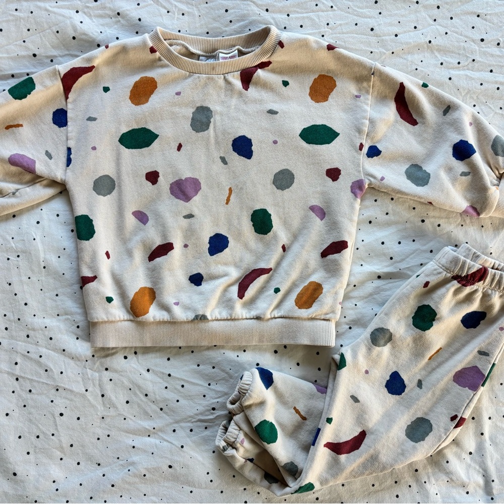 Zara Kids Matching Set - Cream with Multicolor Dots